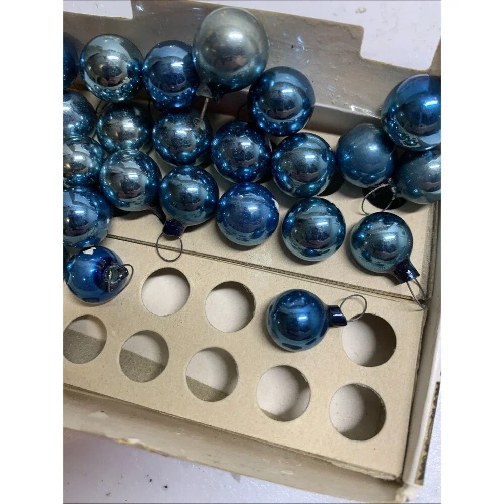 Vintage Mini Mercury Ornament Lot With Boxes Blue Green Prop Box Shiny Brite